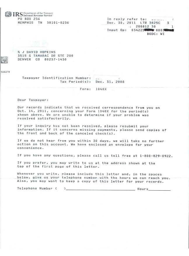 Carta 3025C del IRS